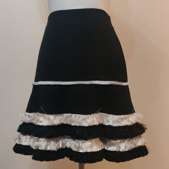 Alexis Fur Trimmed Black Skirt - Picture 1 of 3